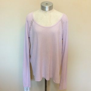 🐱Lucky brand waffle knit thermal top crochet lace